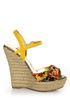 Bamboo Driven 69 Yellow Multi Print Espadrille Wedge Sandals