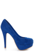 Bamboo Ericka 04 Blue Suede Ruched Platform Heels