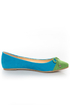 Bamboo Jump 30 Turquoise and Green Cap-Toe Pointed Flats