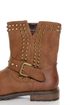 Bamboo Kacy 01 Chestnut Brown Studded Motorcycle Ankle Boots
