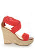 Bamboo Leanne 35 Coral Red Woven Espadrille Wedges