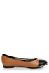 Bamboo Mansion 15 Chestnut Brown and Black Cap-Toe Flats