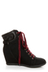 Bamboo Mariela 03 Black Lace-Up Wedge Sneakers