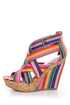 Bamboo Mirage 07 Fuchsia Rainbow Striped Wedge Sandals