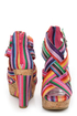Bamboo Mirage 07 Fuchsia Rainbow Striped Wedge Sandals