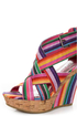 Bamboo Mirage 07 Fuchsia Rainbow Striped Wedge Sandals