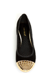 Bamboo Mirina 02 Black Studded Metal Cap-Toe Ballet Flats