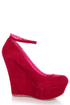 Bamboo Pamela 10 Red Ankle Strap Platform Wedges