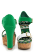 Bamboo Smooch 14 Green Color Block Platform Wedges