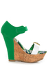 Bamboo Smooch 14 Green Color Block Platform Wedges