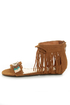 Bamboo Topnotch 02 Chestnut Beaded Fringe Flat Sandals
