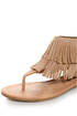 City Classified Cesar Camel Fringe Cuffed Thong Sandals