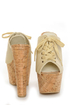 C Label Christian 3 Beige Lace-Up Peep Toe Slide Platforms