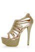 Chinese Laundry Tea Party Glitter Gold Cage Platform Pumps