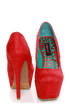 Dollhouse Allure Red Lace Platform Pumps