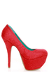 Dollhouse Allure Red Lace Platform Pumps