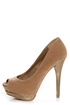 Dollhouse Devoted Nude and Metallic Peep Toe Pumps