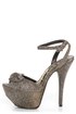 Dollhouse Flaunt Pewter Glitter Peep Toe Platform Pumps