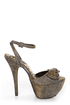 Dollhouse Flaunt Pewter Glitter Peep Toe Platform Pumps