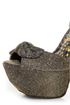 Dollhouse Flaunt Pewter Glitter Peep Toe Platform Pumps