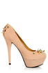 Dollhouse Gemini Nude Bejeweled and Spiked Platform Heels