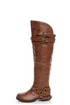 Dollhouse Hit Chestnut Biker Babe Belted OTK Motorcycle Boots