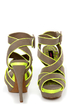 Dollhouse Muse Taupe Suede Neon Yellow Platform Heels