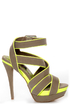 Dollhouse Muse Taupe Suede Neon Yellow Platform Heels