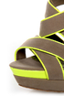 Dollhouse Muse Taupe Suede Neon Yellow Platform Heels