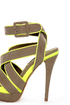 Dollhouse Muse Taupe Suede Neon Yellow Platform Heels
