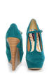 Dollhouse Trip Teal T-Strap Platform Wedges