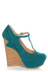 Dollhouse Trip Teal T-Strap Platform Wedges