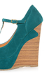 Dollhouse Trip Teal T-Strap Platform Wedges