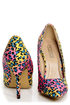 Fiebiger Tokyo Blue Dot Leopard Print Multicolored Pointed Heels