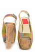 Fahrenheit Anne 22 Green Canvas Striped Platform Sandals