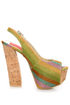 Fahrenheit Anne 22 Green Canvas Striped Platform Sandals