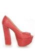 Fahrenheit Anne 24 Red Coral Snakeskin Peep Toe Platform Heels