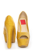Fahrenheit Anne 24 Yellow Snakeskin Peep Toe Platform Heels