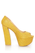 Fahrenheit Anne 24 Yellow Snakeskin Peep Toe Platform Heels