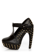 Fahrenheit Bar 05 Black Studded T-Strap Platform Heels