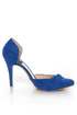 Fahrenheit CR-03 Blue Velvet Pointed D-Orsay Pumps