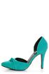 Fahrenheit CR-03 Teal Velvet Pointed D-Orsay Pumps