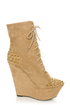 Fahrenheit Kristen 03 Taupe Studded Lace-Up Platform Booties