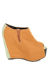 Fahrenheit Mica 01 Yellow-Orange Canvas Peep Toe Shootie Wedges
