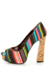 Fahrenheit Minka 06 Black Canvas Multi Print Peep Toe Heels