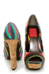 Fahrenheit Minka 06 Black Canvas Multi Print Peep Toe Heels