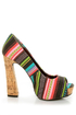 Fahrenheit Minka 06 Black Canvas Multi Print Peep Toe Heels