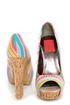 Fahrenheit Minka 06 Fuchsia Canvas Multi Print Peep Toe Heels