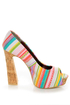 Fahrenheit Minka 06 Fuchsia Canvas Multi Print Peep Toe Heels