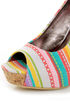 Fahrenheit Minka 06 Fuchsia Canvas Multi Print Peep Toe Heels